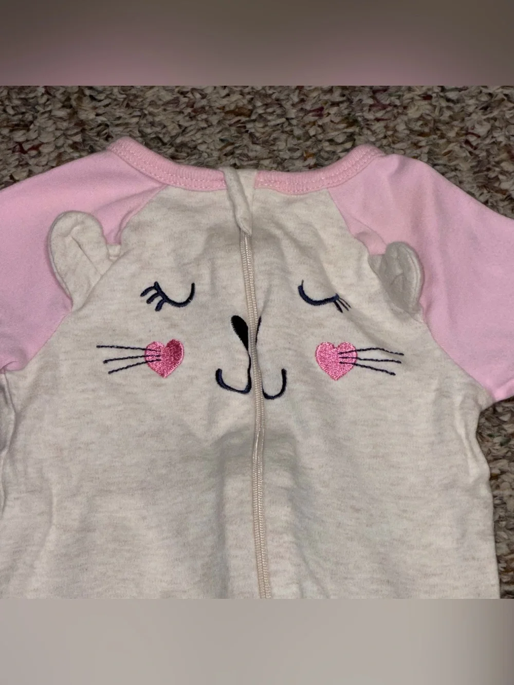 Girls 3-6 month pajamas outfit Baby Cream and Pink Cozy Footed One-Piece
